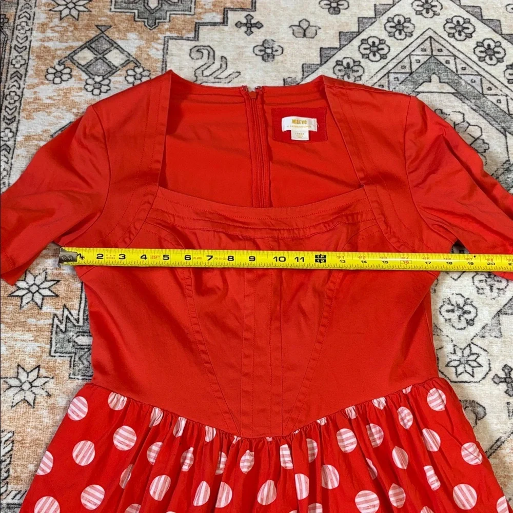 ANTHROPOLOGIE X MAEVE L Short-Sleeve Square-Neck Mini Dress W polka dot skirt
